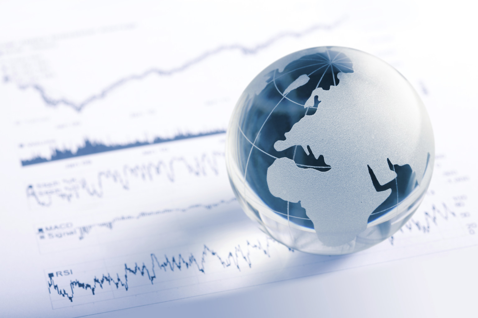 Glass globe with stock chart